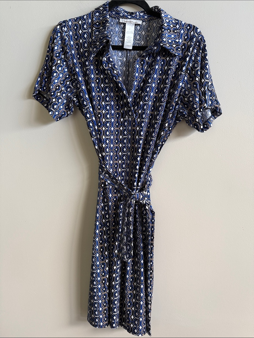 Laundry By Design Blue and White Geometric Midi Shirt Dress Size L